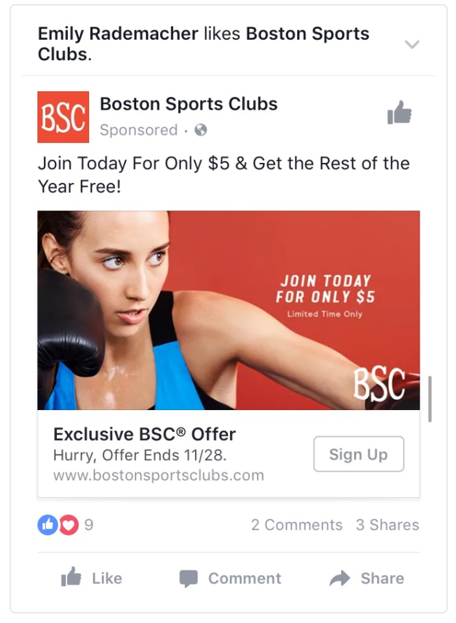 Boston Sports Clubs facebook post example