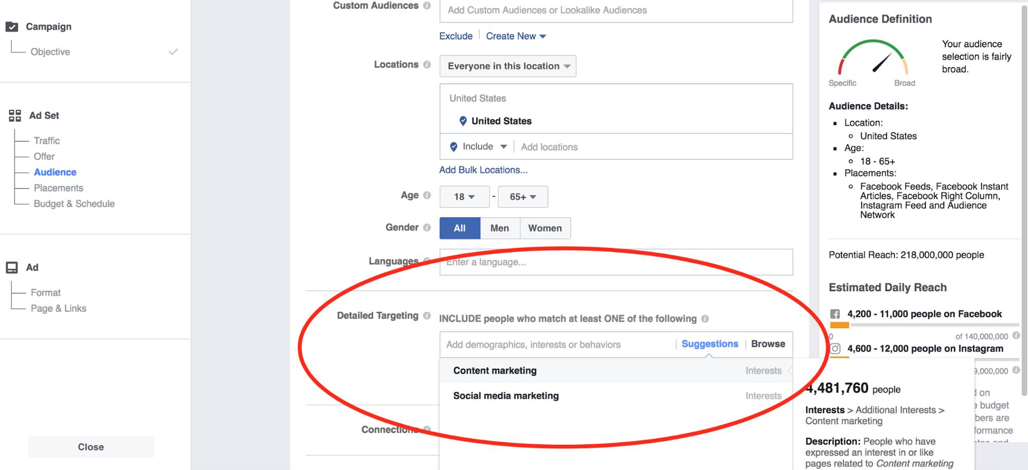Facebook insights example